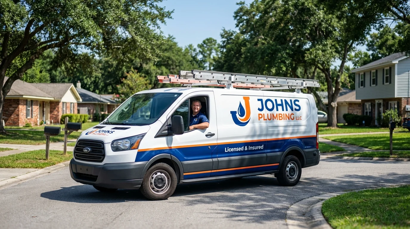 Johns Plumbing LLC service van in Panora, IA