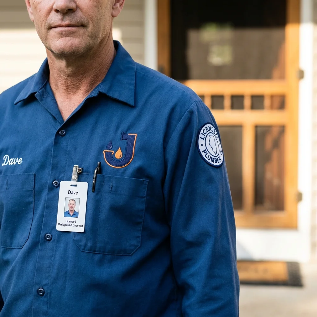 Licensed plumber showing ID badge in Panora, IA