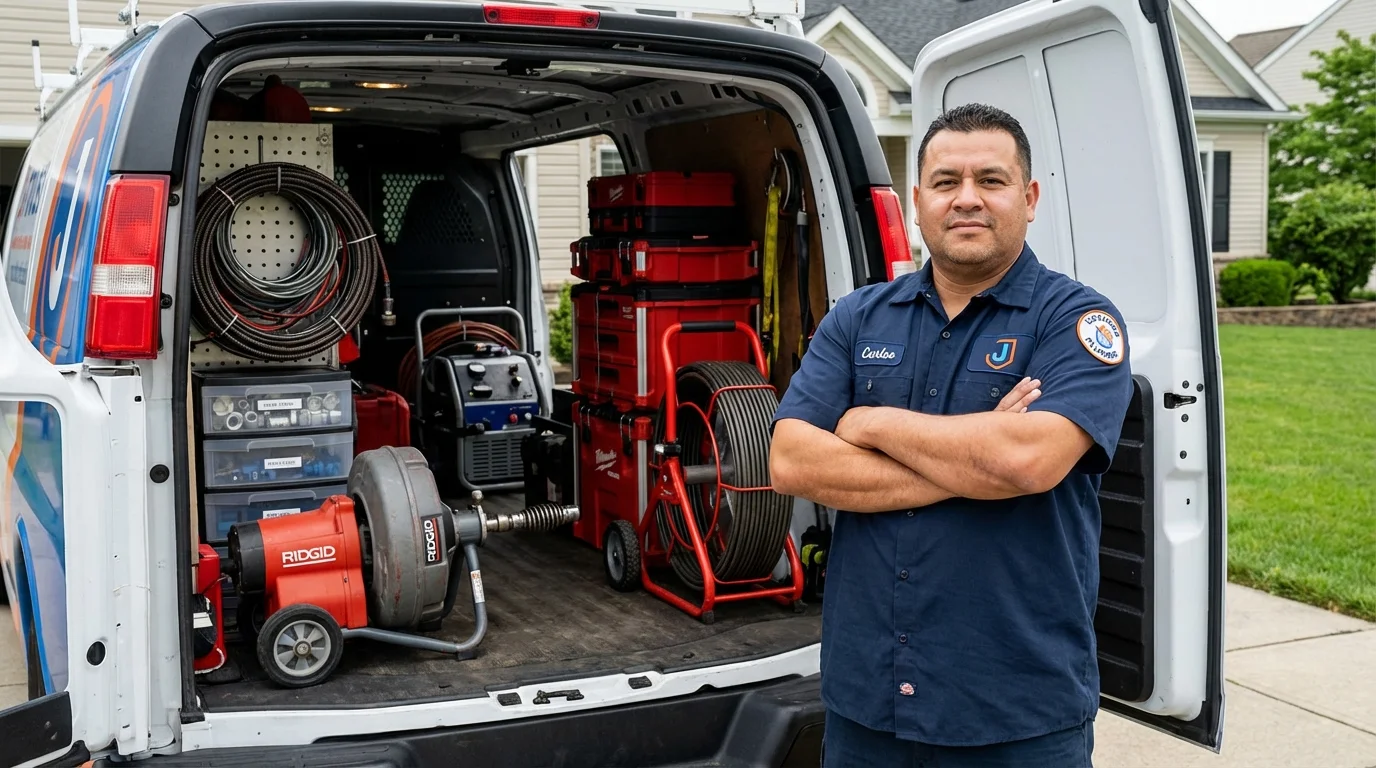 Professional drain cleaning equipment and Johns Plumbing LLC plumber in Panora