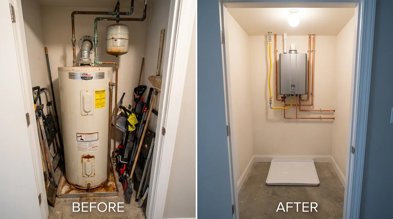 Tank water heater versus wall-mounted tankless unit comparison for Panora, IA homeowners