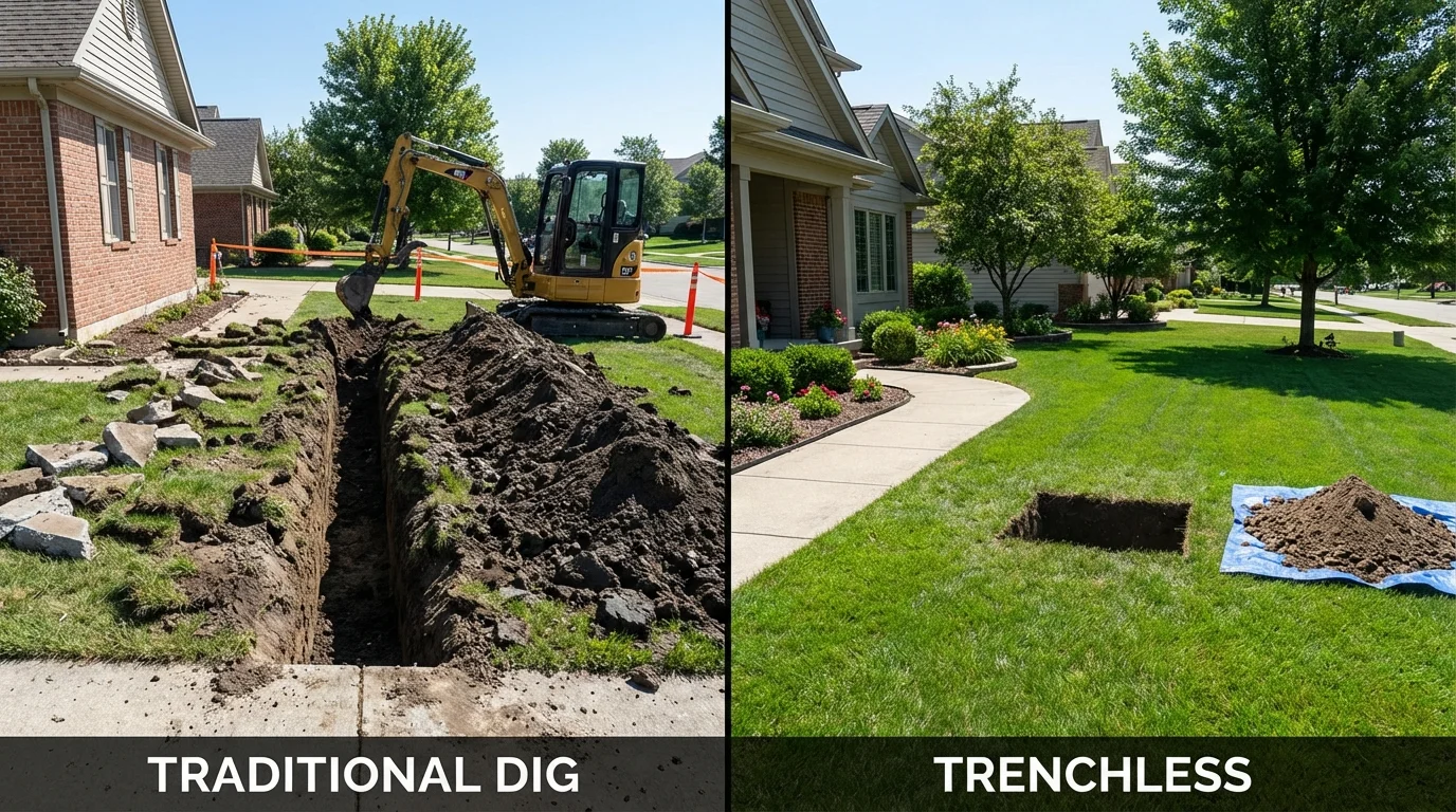 Trenchless sewer repair with minimal yard damage versus traditional excavation in Panora, IA